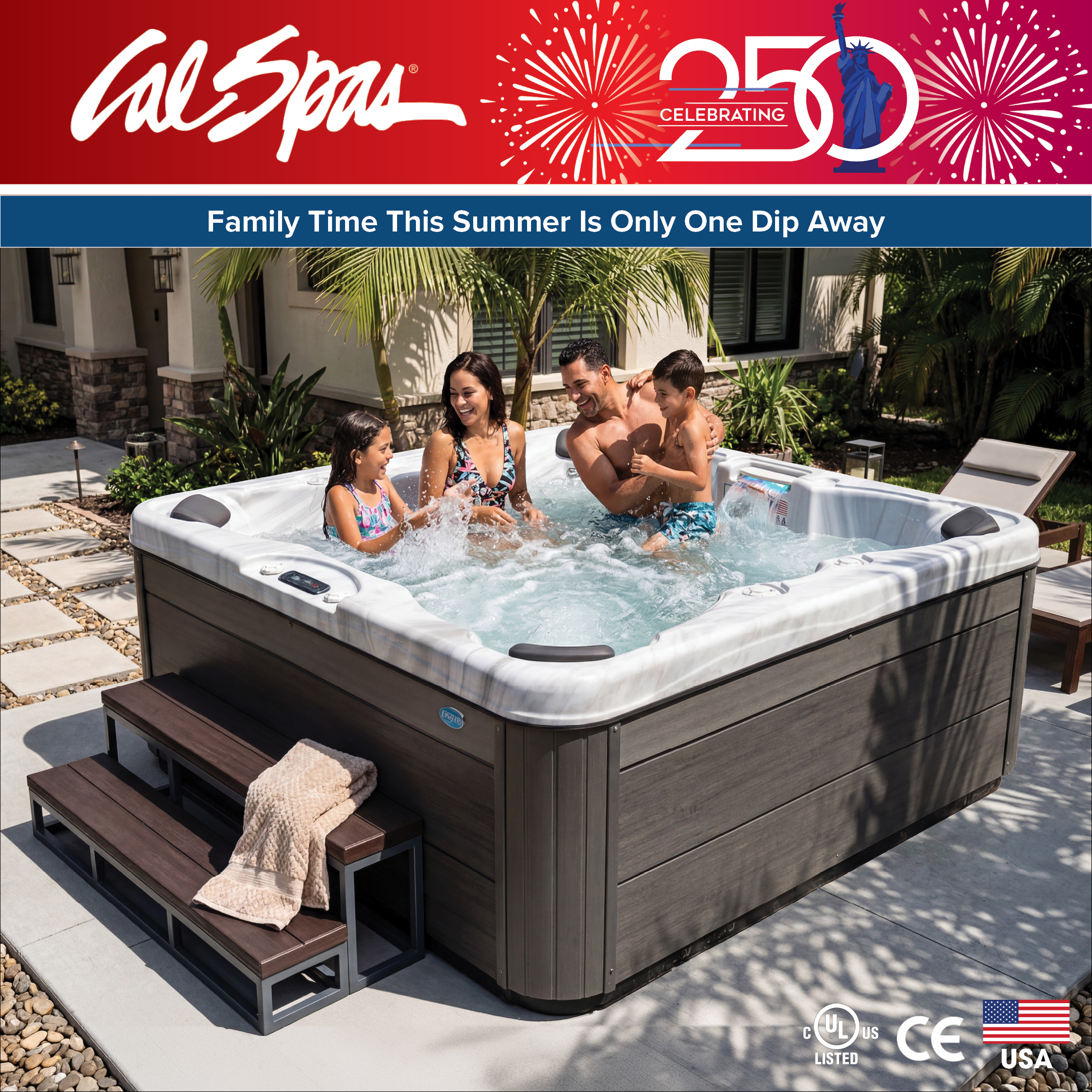 Calspas hot tub being used in a family setting - Fontana